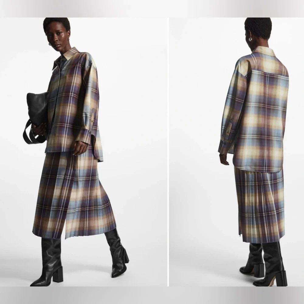 COS Oversized checked wool blend shirt with buttons dropped shoulders sz 12 - Picture 4 of 8